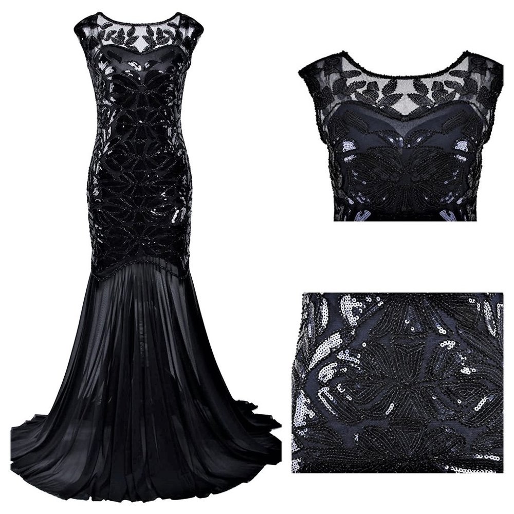 L 12 1920s Long GATSBY Art Deco Evening maxi DRESS